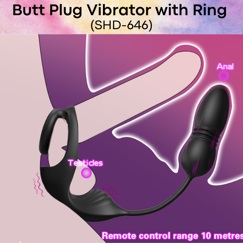 Adult Toy: Silicone Butt Plug Vibrator with Scrotum Vibrator (SHD-S646)