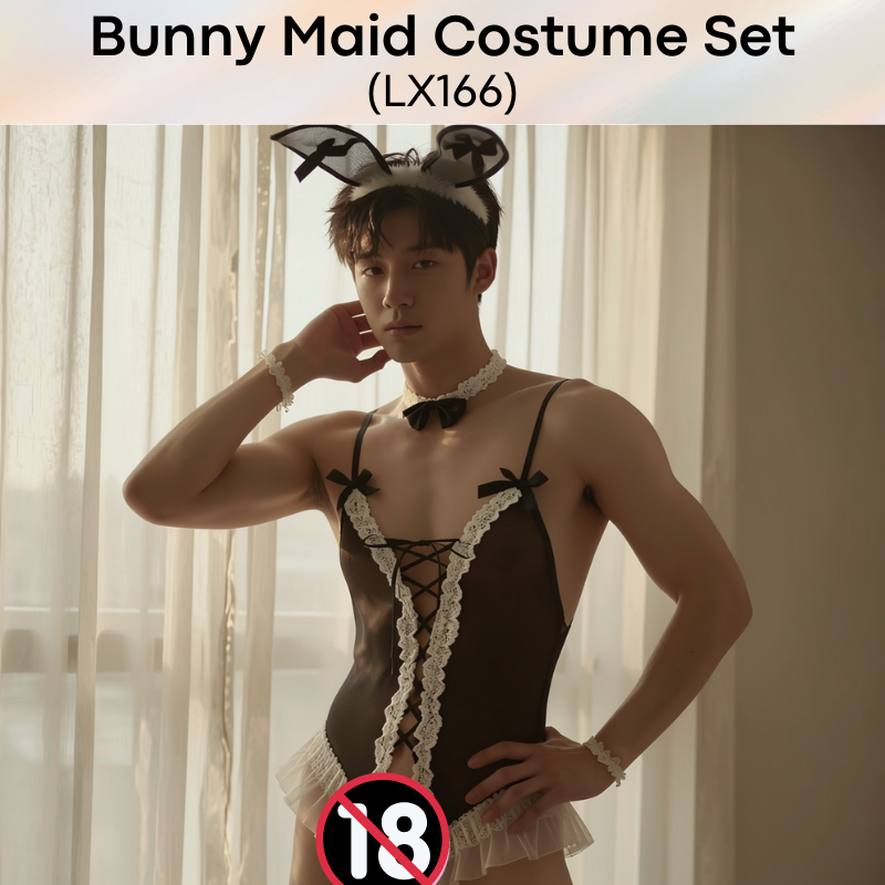 Unisex Underwear: Polyester Bunny Maid Crotchless Underwear Set (LX166)