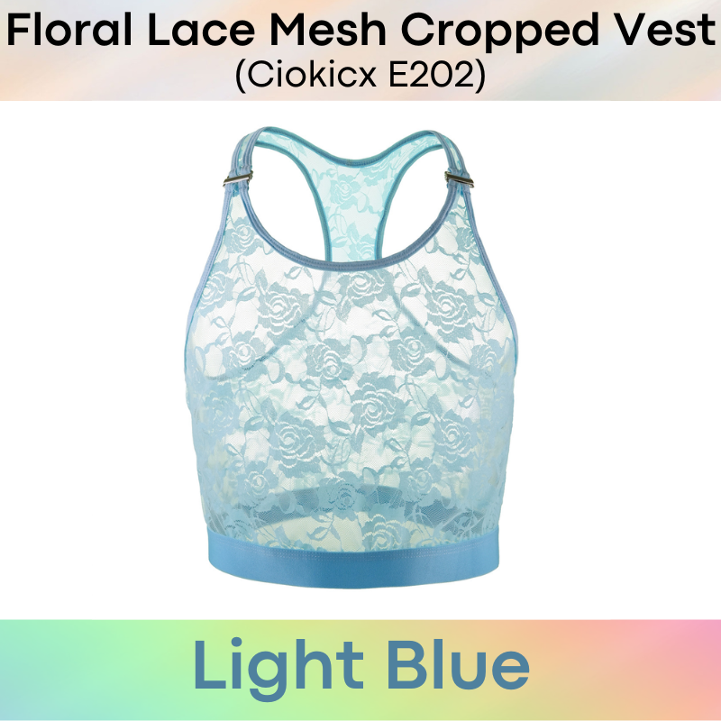 Men's Inner Tee: Polyester Floral Lace Mesh See Through Cropped Inner Vest with Removable Clip Underwear (E202)