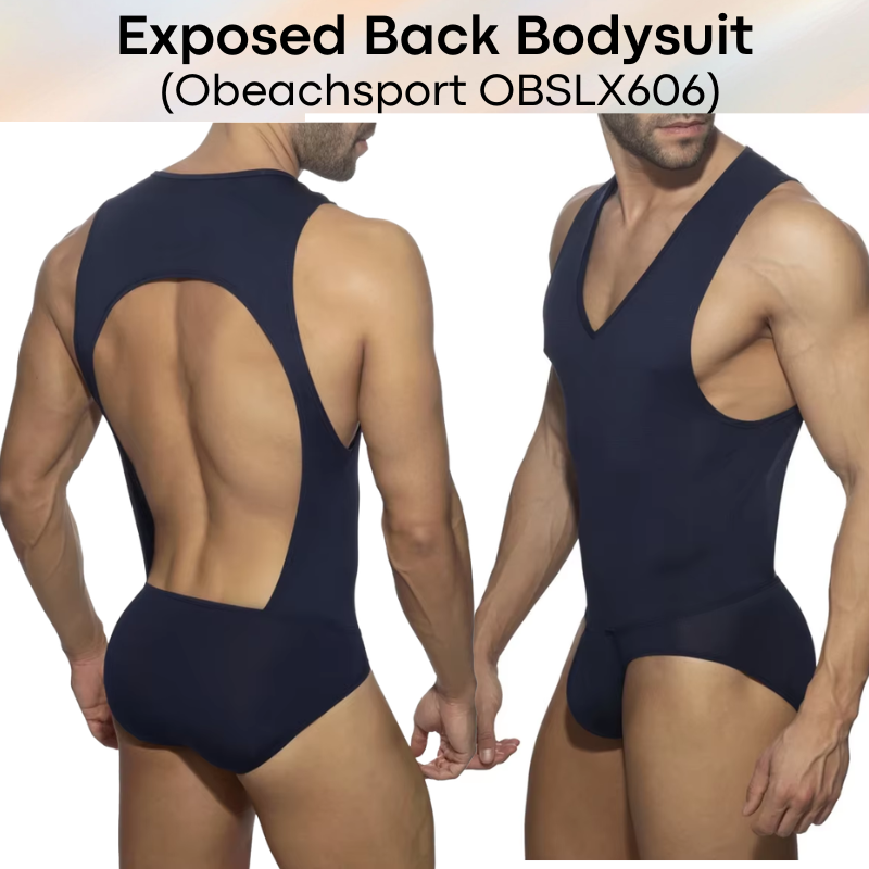 Men's Bodysuit: Polyester Exposed Back Boxer Brief Bodysuit (OBSLX606)