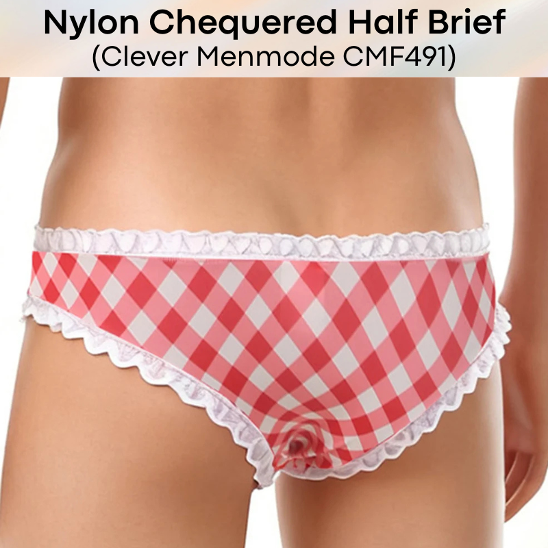 Men's Brief: Nylon Thin Chequered Half Brief with Lace Trimming (CMF491)