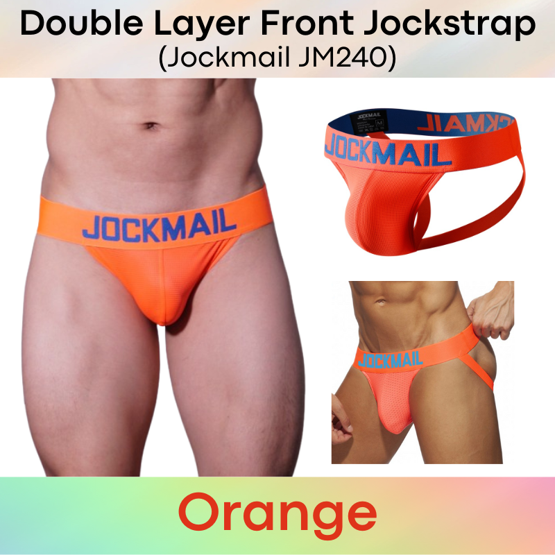 Men's Jockstrap: Double Front Pouch Layer Neon Sports Jockstrap (JM240)