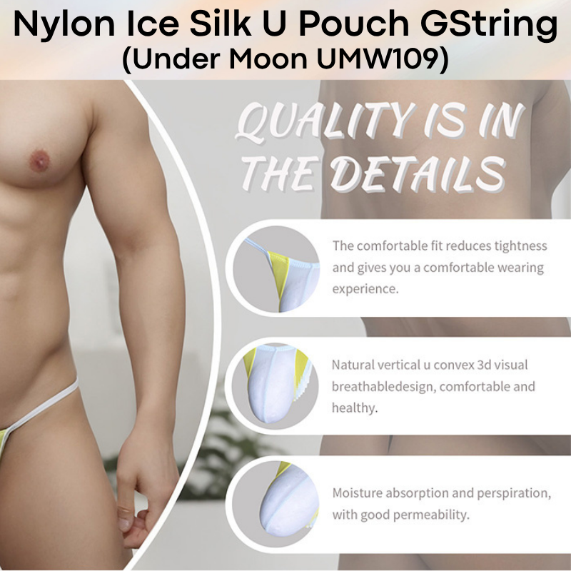Men's GString: Nylon Ice Silk Translucent U Pouch Thong Underwear (UMW109)