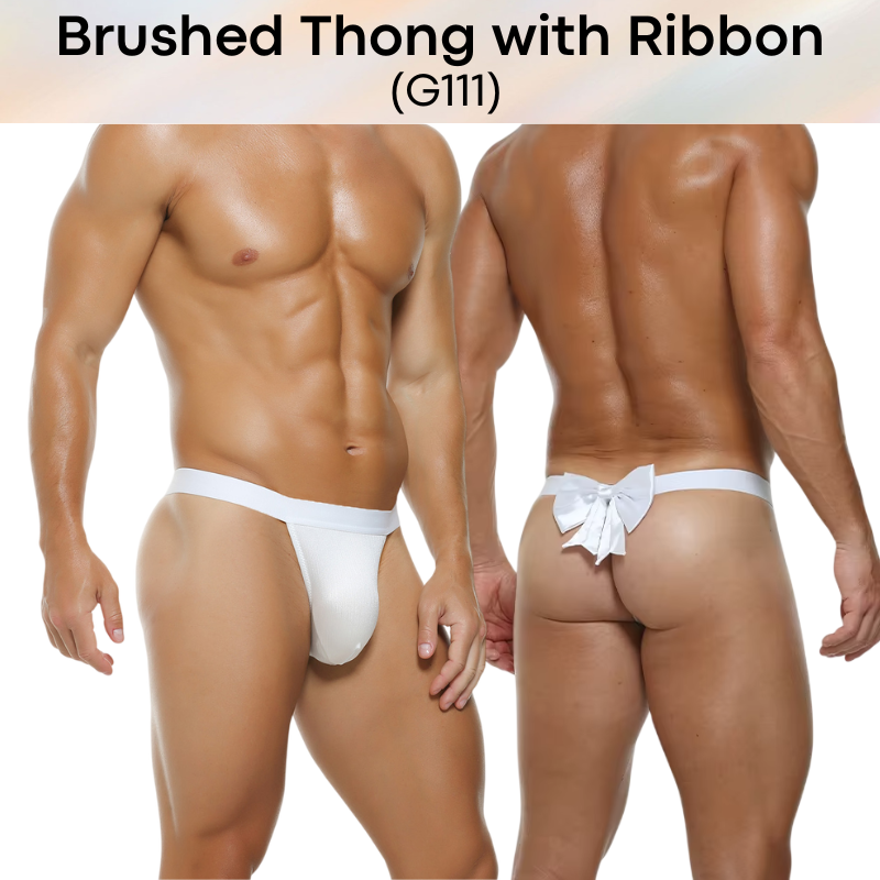 Men's Thong: Polyester Metallic Brushed Pouch with Rear Removable Ribbon Thong Underwear (G111)