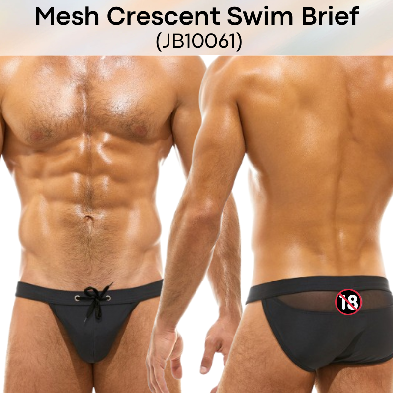 Men's Swimwear: Polyester Swimming Brief Trunks with Crescent Mesh Rear (JB10061)