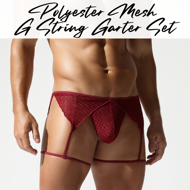 Men's GString: Polyester Mesh Lace GString Garter Set (TW25103)
