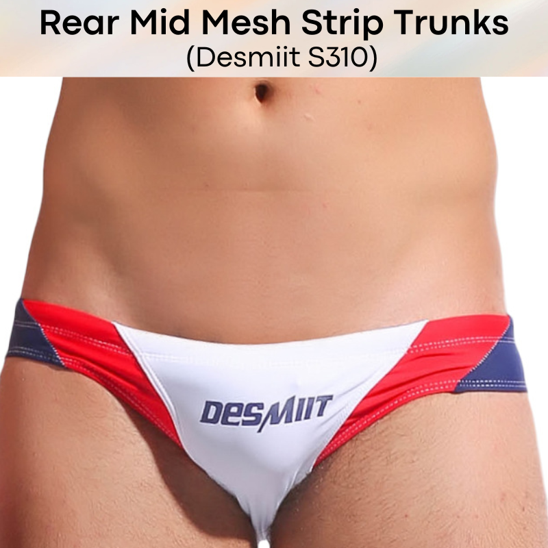 Men's Swimwear: Rear Mid Mesh Strip Swimming Trunks with Drawstring (S310)
