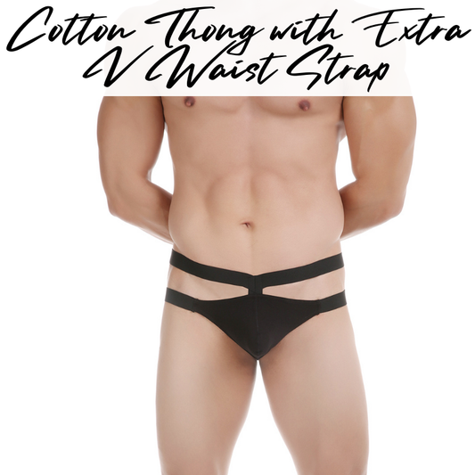 Men's Thong: Cotton High V Hip Strap and Waist Strap Thong Underwear (E603)