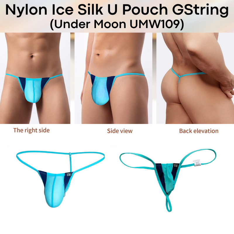 Men's GString: Nylon Ice Silk Translucent U Pouch Thong Underwear (UMW109)