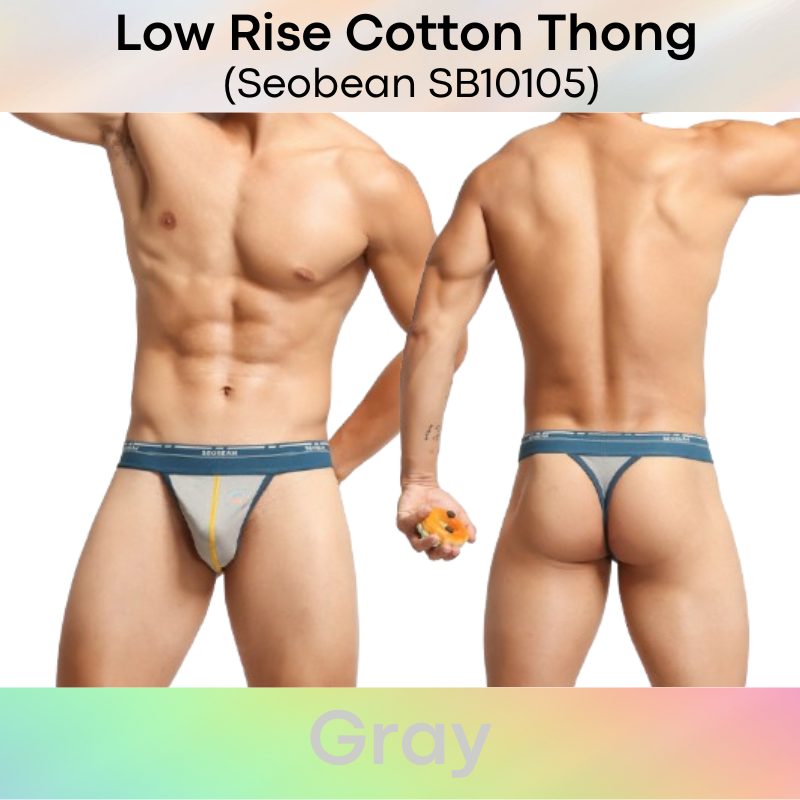 Men's Thong: Cotton Low Rise T Back Thong Underwear (SB10105)