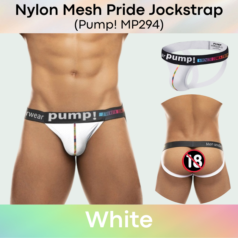 Men's Jockstrap: Nylon Mesh "Strength comes from pride" Jockstrap Underwear (MP294)