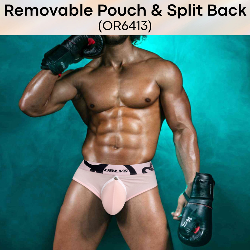 Men's Brief: Modal Fabric Brief with Removable Pouch and Slit Open Back Underwear (OR6413)