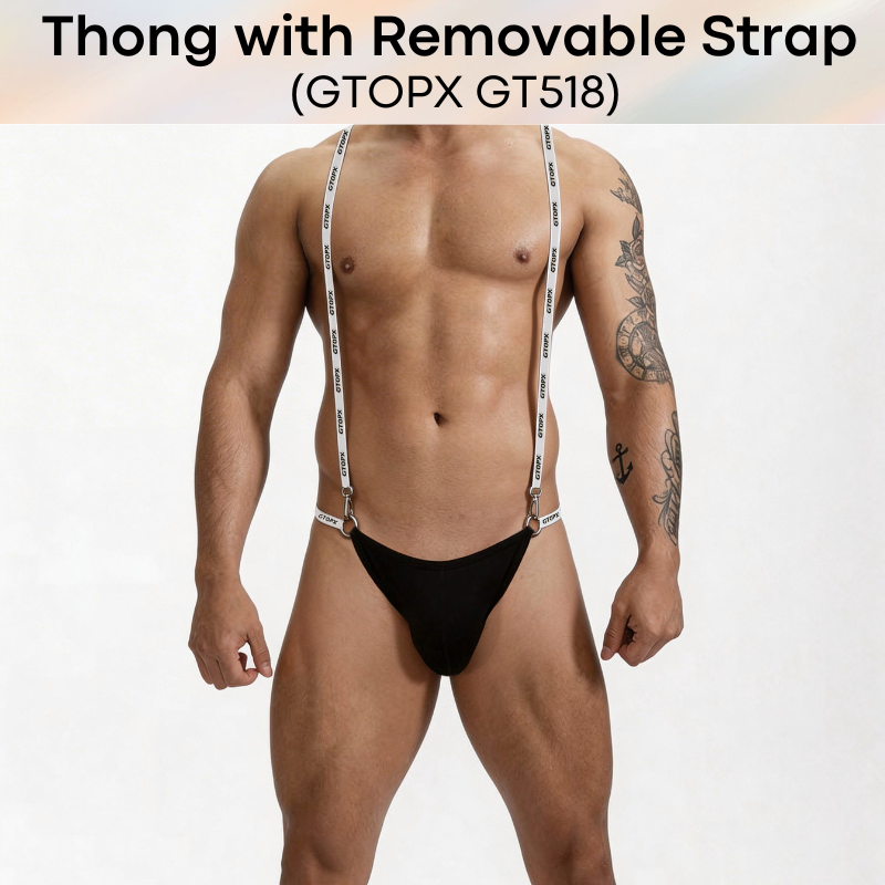 Men's Thong: Viscose Fibre Thong and Removable Suspender Set (GT518/GT519)