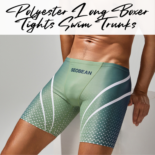 Men's Swim Trunks : Polyester Low Waist Long Boxer Tights Swim Trunks with Gradient Colour Print (Seobean SB250801)