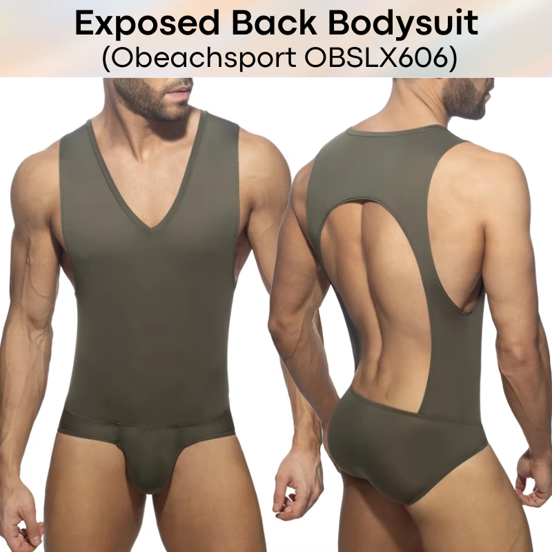 Men's Bodysuit: Polyester Exposed Back Boxer Brief Bodysuit (OBSLX606)