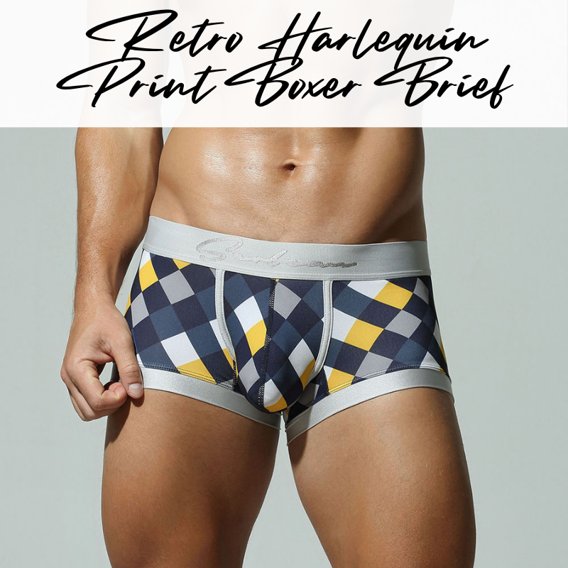 Men's Boxer: Retro Harlequin Print Boxer Brief Underwear (SB260208)