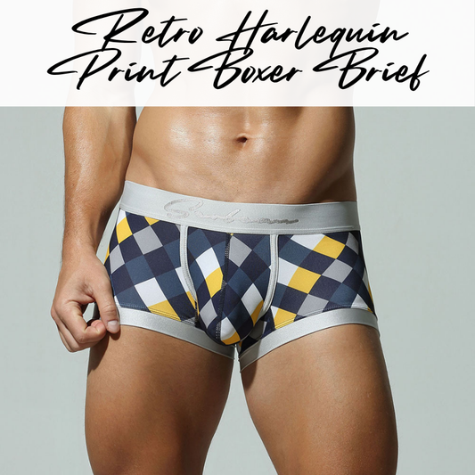 Men's Boxer: Retro Harlequin Print Boxer Brief Underwear (SB260208)