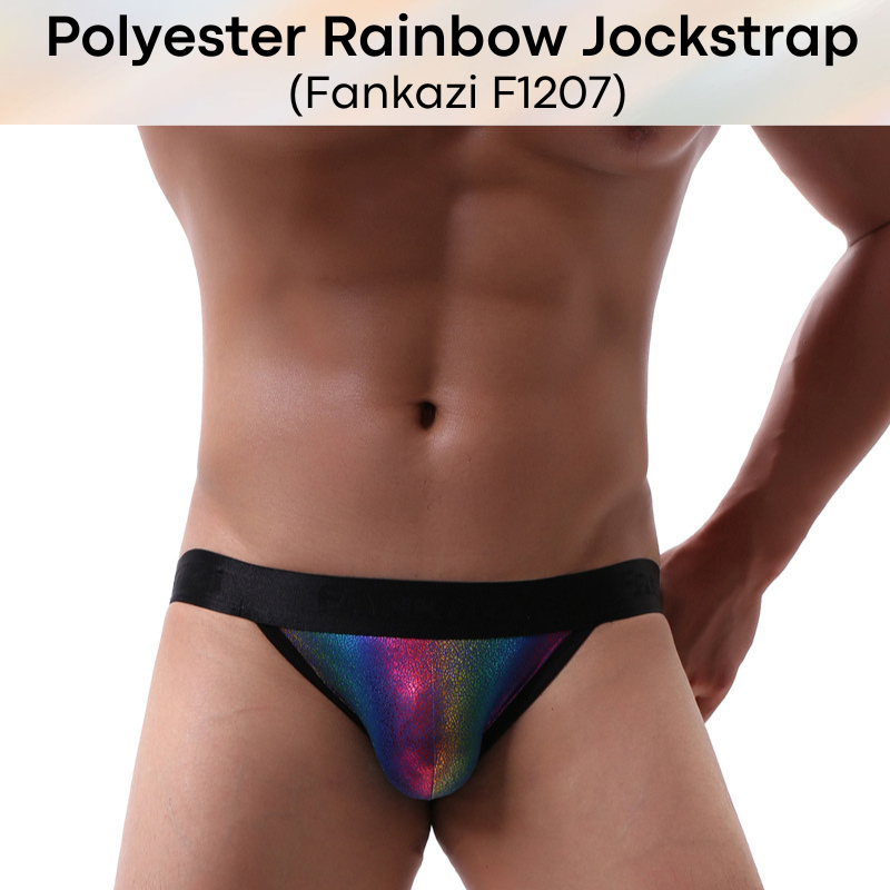 Men's Jockstrap: Polyester Rainbow Jockstrap Underwear (F1207)