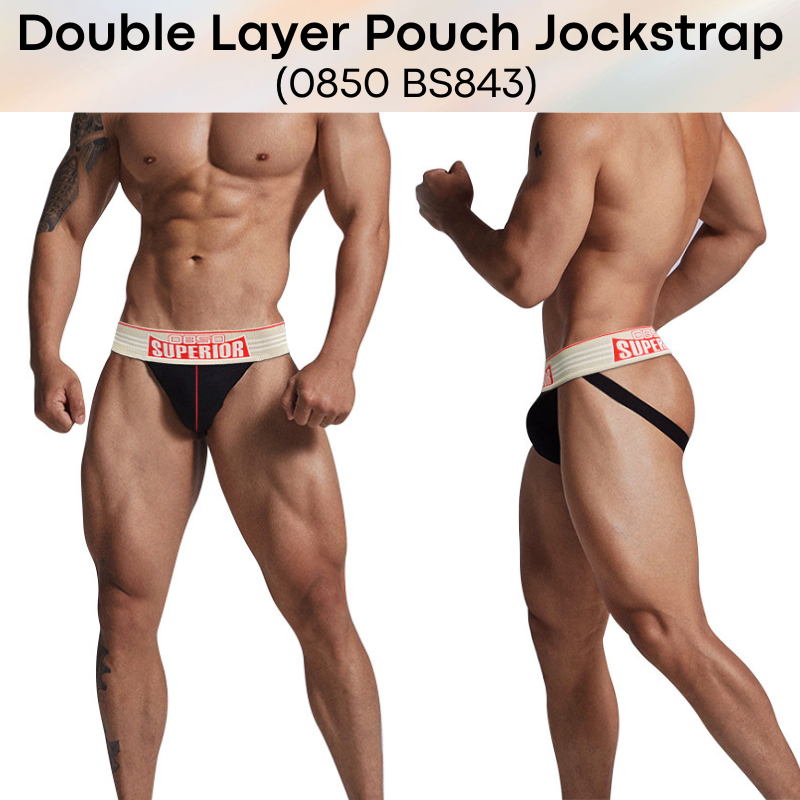 Men's Jockstrap: Cotton Double Layer Pouch with Spandex Waistband (BS843)