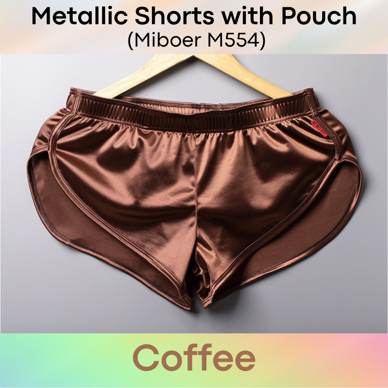 Men's Shorts : Polyester Metallic Smooth Shorts with Inner Front Pouch Lining (Miboer M554)