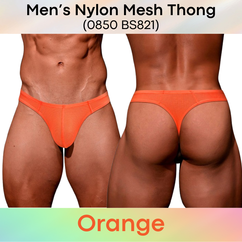 Men's Thong: Nylon Mesh Perforated Low Waist Thong Underwear (BS821)