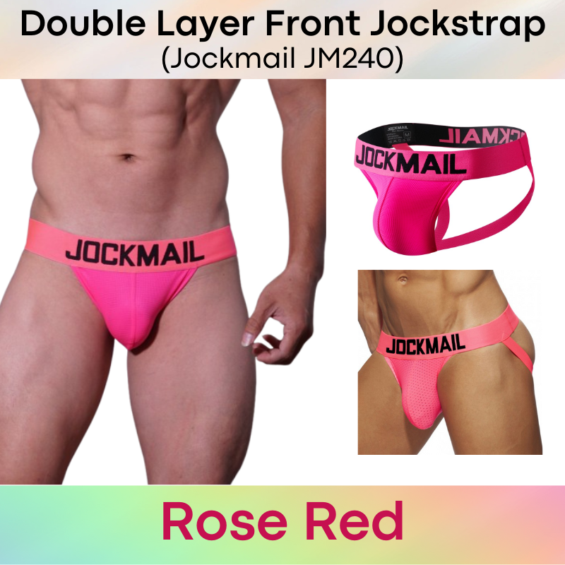 Men's Jockstrap: Double Front Pouch Layer Neon Sports Jockstrap (JM240)