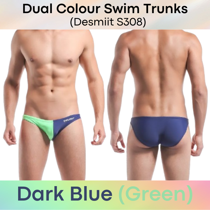 Men's Swimwear: Nylon Bikini Style Swimming Trunks with Symmetrical, Dual Colour Design and Drawstring (S308)