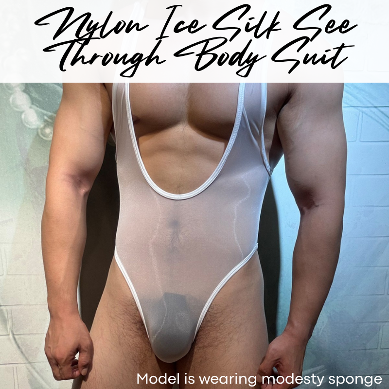 Men's Bodysuit: Nylon Ice Silk Sheer See Through Slim Fit Bodysuit (AD7421)