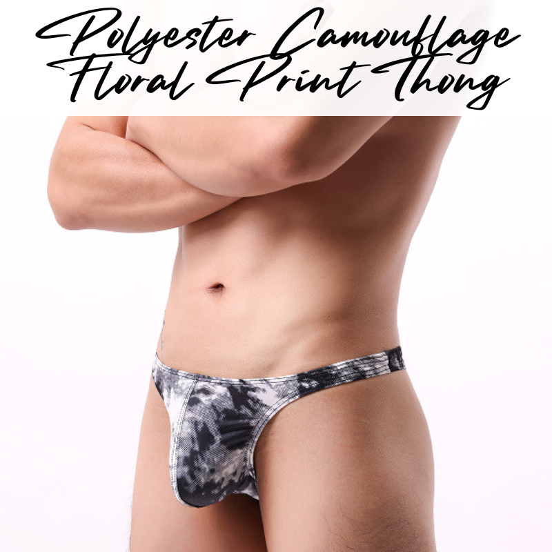 Men's Thong: Polyester Camouflage Floral Print Thong Underwear (HT143)