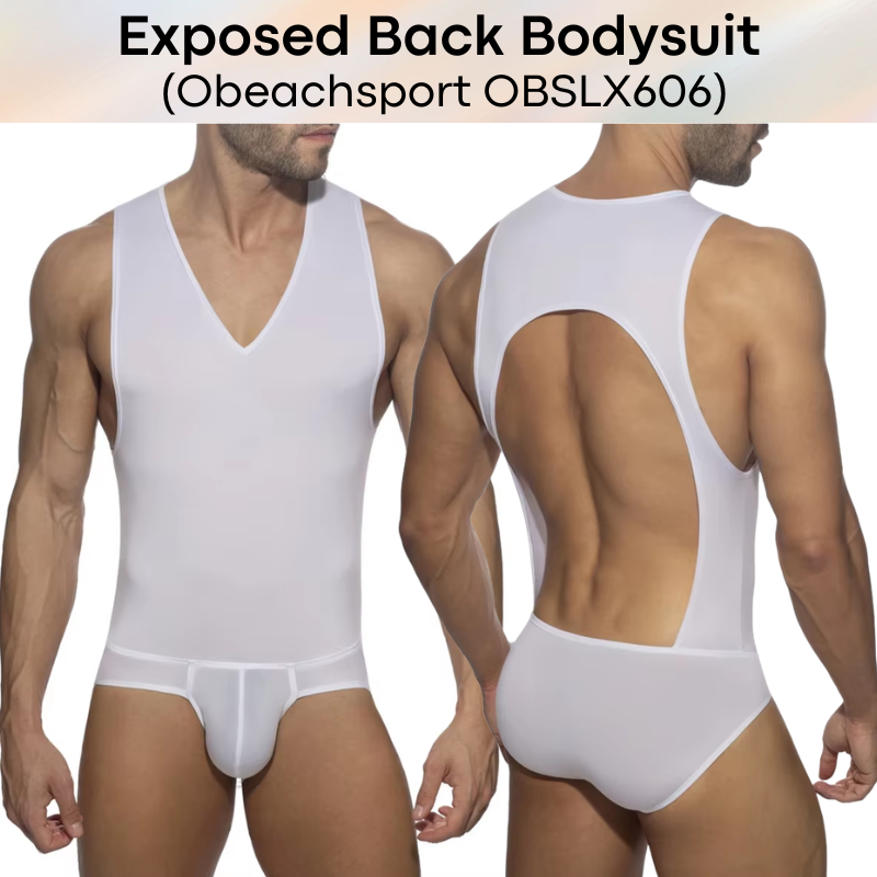 Men's Bodysuit: Polyester Exposed Back Boxer Brief Bodysuit (OBSLX606)