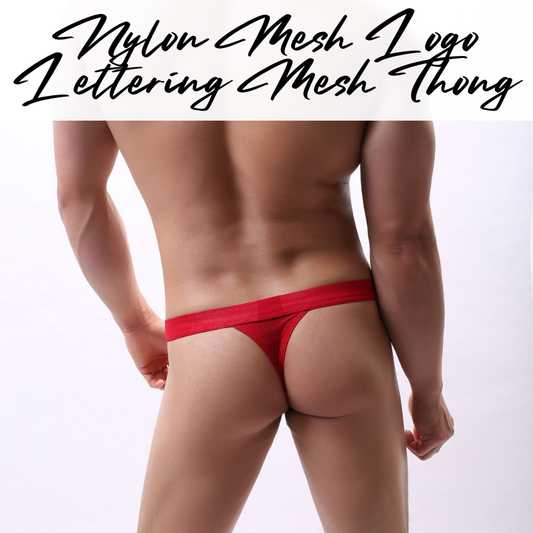 Men's Thong: Nylon Mesh Logo Lettering Thong Underwear (BP1138)