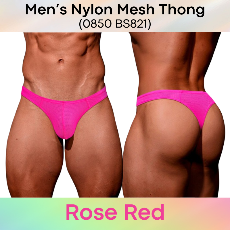 Men's Thong: Nylon Mesh Perforated Low Waist Thong Underwear (BS821)