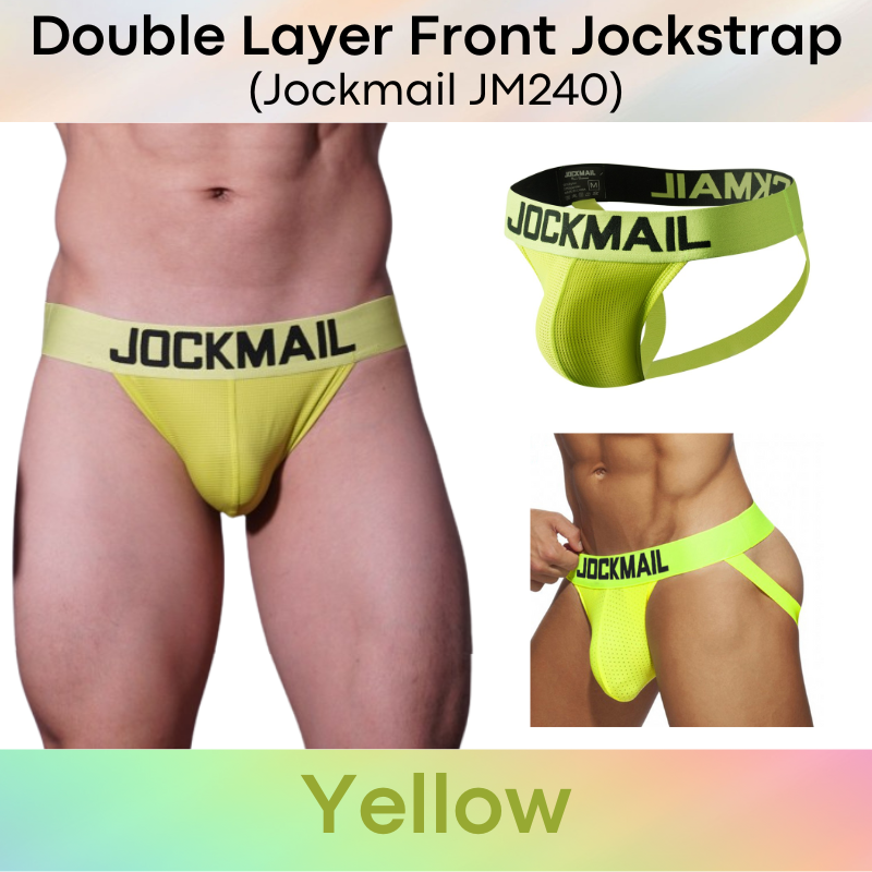 Men's Jockstrap: Double Front Pouch Layer Neon Sports Jockstrap (JM240)
