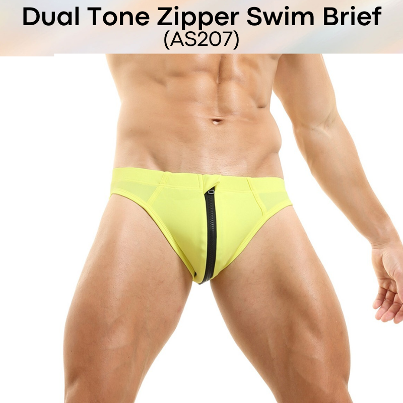 Men's Swim Trunks: Polyester Swim Brief Trunks with Zipper (AS207)