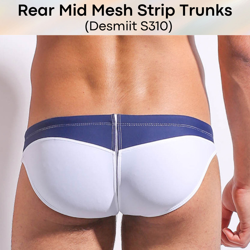 Men's Swimwear: Rear Mid Mesh Strip Swimming Trunks with Drawstring (S310)