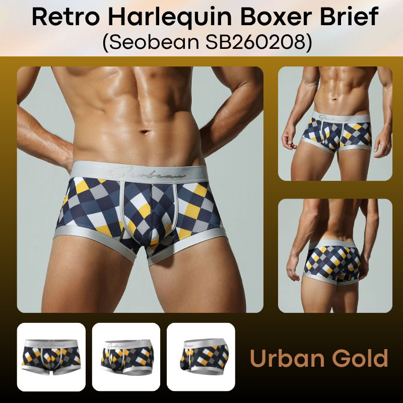 Men's Boxer: Retro Harlequin Print Boxer Brief Underwear (SB260208)