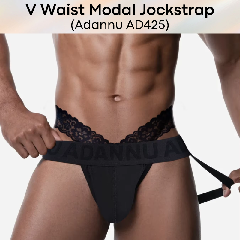 Men's Jockstrap: Modal Double Layer Pouch Jockstrap with Lace V Waist Strap (AD425)