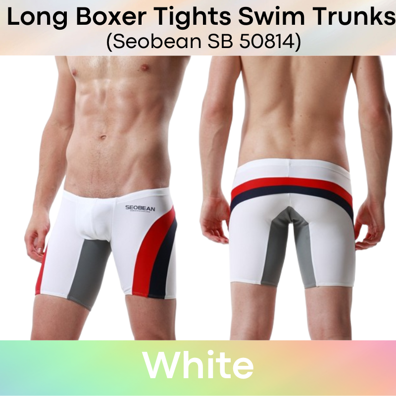 Men's Swim Trunks : Nylon Low Waist Long Boxer Tights Swim Trunks (Seobean SB50814)