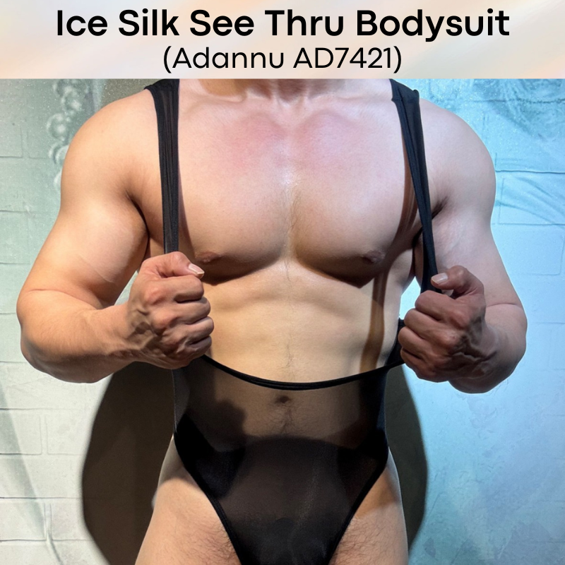 Men's Bodysuit: Nylon Ice Silk Sheer See Through Slim Fit Bodysuit (AD7421)