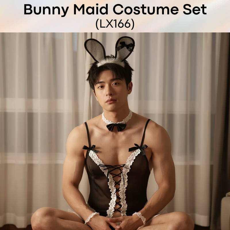 Unisex Underwear: Polyester Bunny Maid Crotchless Underwear Set (LX166)