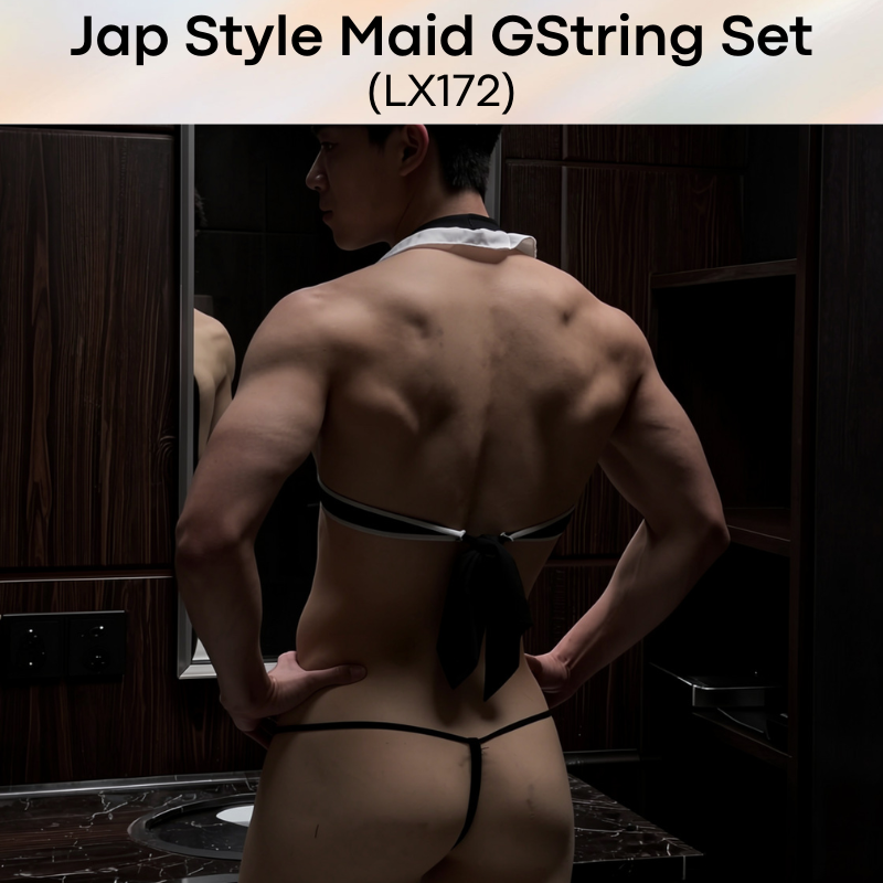 Unisex Underwear: Polyester Jap Style Maid Costume with Flap-Thong Underwear and Wolf Ear Headband Set (LX172)