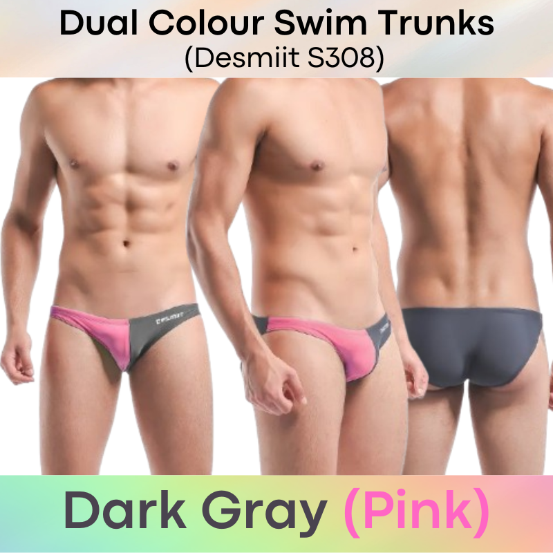 Men's Swimwear: Nylon Bikini Style Swimming Trunks with Symmetrical, Dual Colour Design and Drawstring (S308)