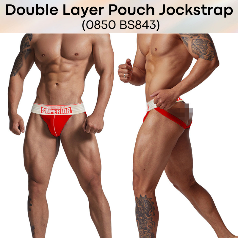 Men's Jockstrap: Cotton Double Layer Pouch with Spandex Waistband (BS843)