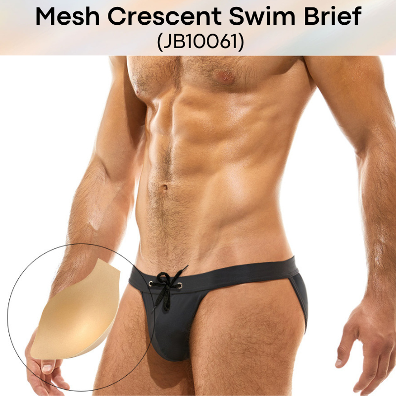 Men's Swimwear: Polyester Swimming Brief Trunks with Crescent Mesh Rear (JB10061)