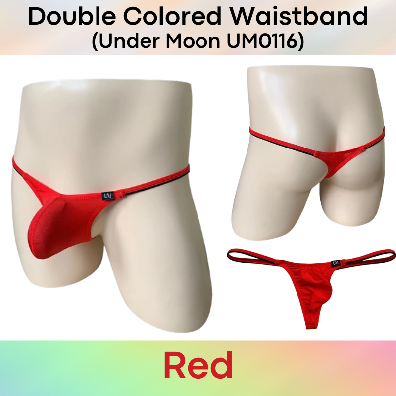 Men's Thong: Nylon Ice Silk 3D Convex Pouch with Double Colored Waistband Thong (UM0116)