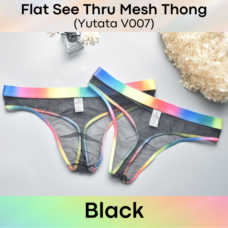 Men's Thong : See Through Mesh Flat Front Thong (Yutata V007)