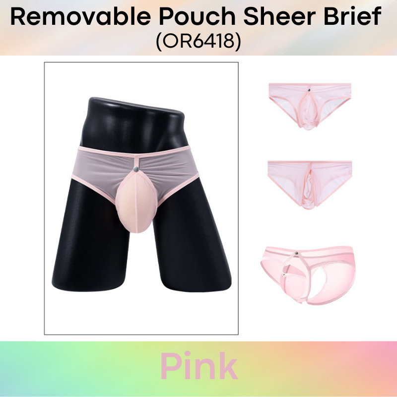 Men's Brief: Nylon Sheer Brief with Removable Pouch and Rear Mid Split Opening (OR6418)