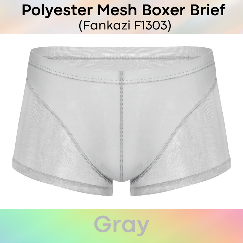 Men's Boxer: Polyester Mesh See Through with Ice Silk Pouch Layer Boxer Brief Underwear (F1303)