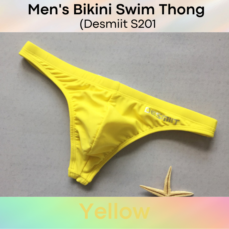 Men's Swimwear: Nylon Bikini Swim Thong with Inner Drawstring (S201)