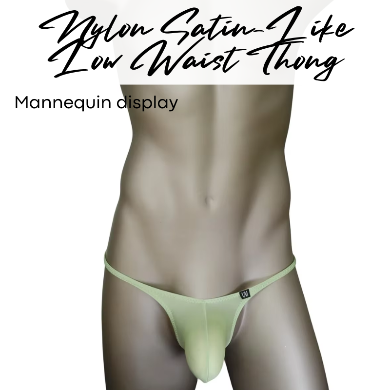 Men's Thong: Nylon Satin-Like Convex Pouch Low Waist Thong Underwear (UMT1009)